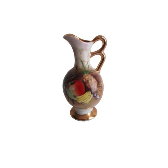 *Miniature Pitcher Handpainted Stilllife Scene Gold Accents Made in Japan - Picture 1 of 6